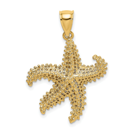 14k Yellow Gold Starfish Pendant, Textured Nautical Marine Life Charm