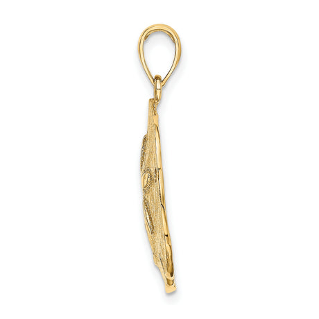 14k Yellow Gold Sand Dollar Pendant, Textured Ocean Design, Coastal Nautical Theme for Women