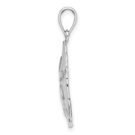 14k White Gold Sand Dollar Pendant with Textured Ocean Design, Nautical Coastal Charm