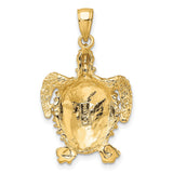 14k Yellow Gold Turtle Pendant, Detailed Sea Turtle Symbol, Nature-Inspired Ocean Jewelry