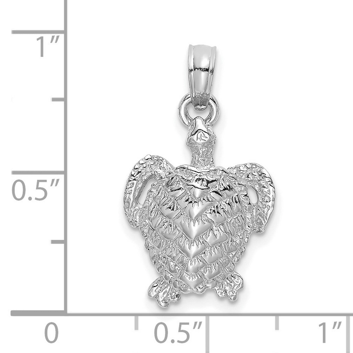 14k White Gold Sea Turtle Pendant, Textured Shell Design, Marine Life Nature Charm