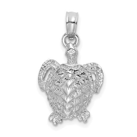 14k White Gold Sea Turtle Pendant, Textured Shell Design, Marine Life Nature Charm