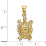 14k Yellow Gold Turtle Pendant with Textured Shell, Nautical Animal Charm for Men or Women
