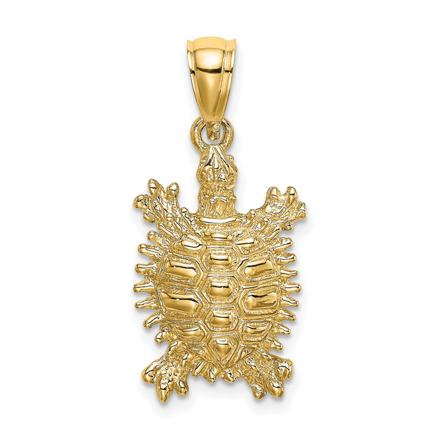 14k Yellow Gold Turtle Pendant with Textured Shell, Nautical Animal Charm for Men or Women