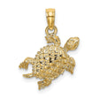 14k Yellow Gold Turtle Pendant with Detailed Texture, Sea Turtle Ocean Animal Charm