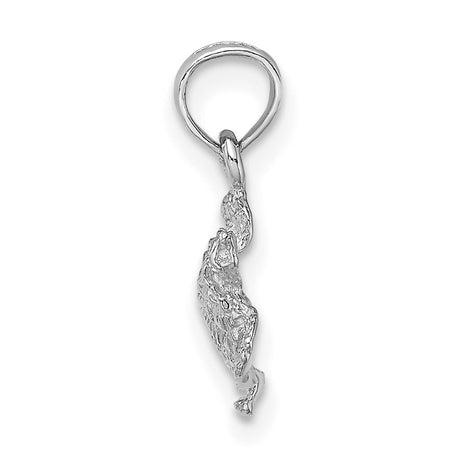 14k White Gold Sea Turtle Pendant with Textured Design, Ocean-Inspired Nature Charm