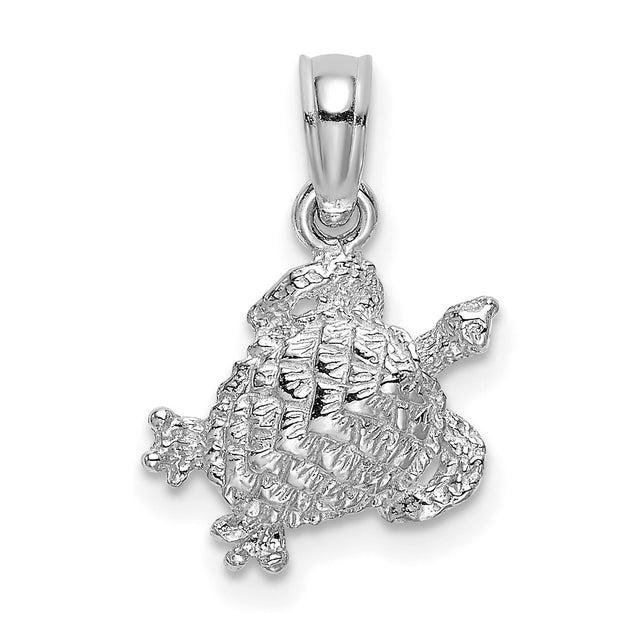 14k White Gold Sea Turtle Pendant with Textured Design, Ocean-Inspired Nature Charm