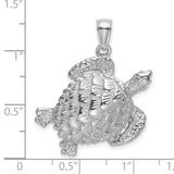 14k White Gold Sea Turtle Pendant, Detailed Ocean Animal Charm for Nature Lovers