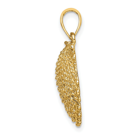 14k Yellow Gold Pendant, Scallop Shell with Textured Design, Camino de Santiago Symbol