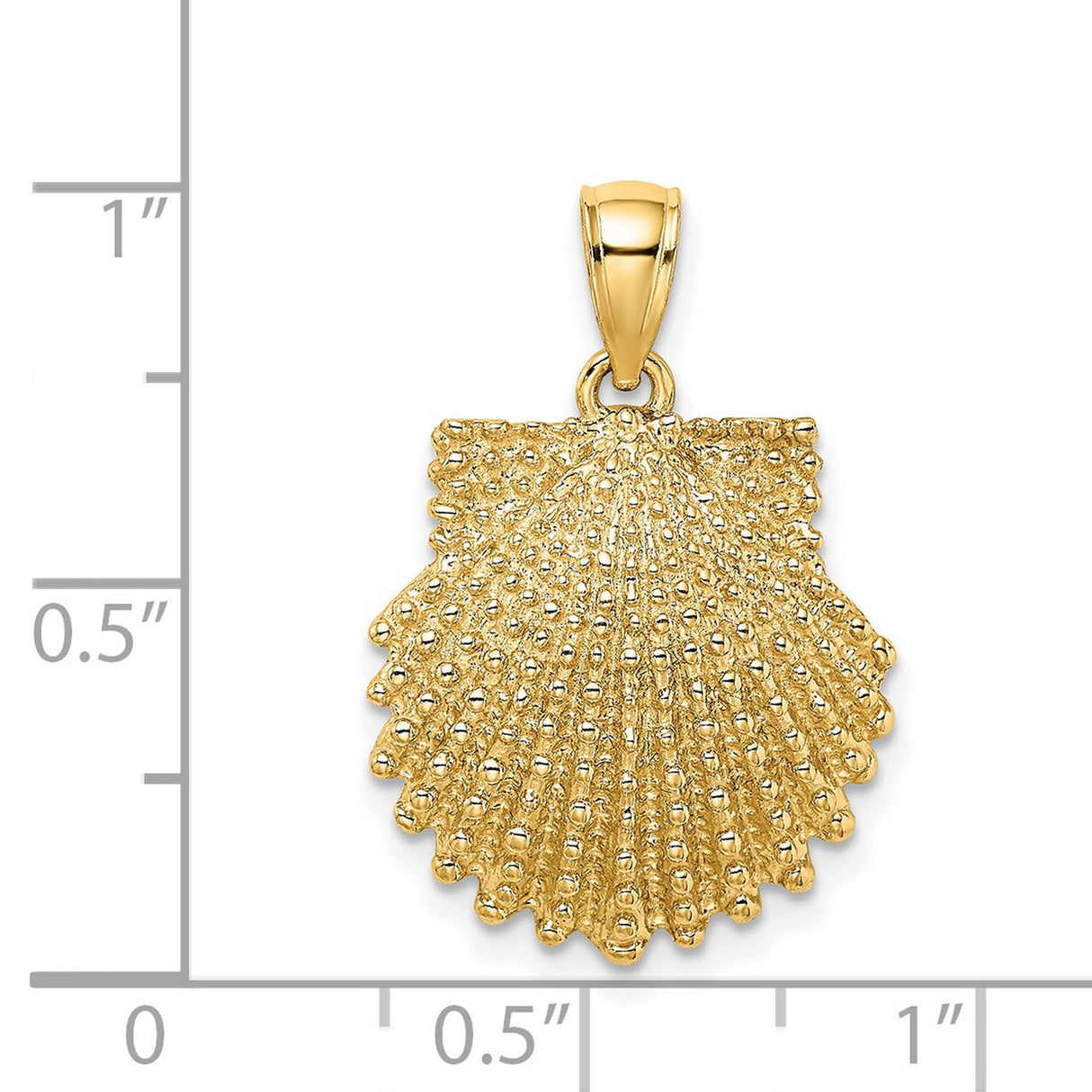 14k Yellow Gold Pendant, Scallop Shell with Textured Design, Camino de Santiago Symbol
