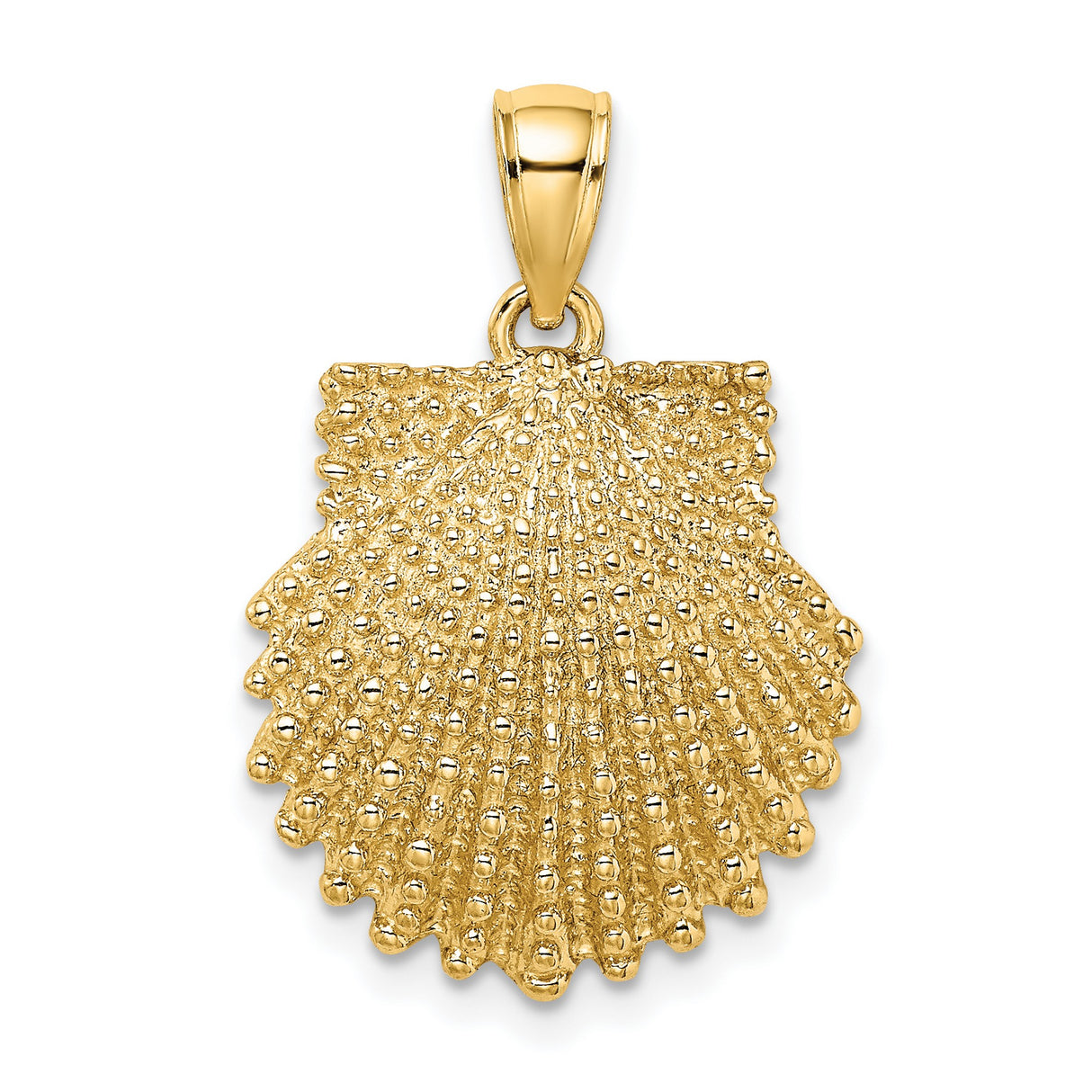 14k Yellow Gold Pendant, Scallop Shell with Textured Design, Camino de Santiago Symbol