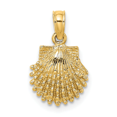 14k Yellow Gold Scallop Shell Pendant with Detailed Camino de Santiago Design
