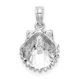 14k White Gold Scallop Shell Pendant, Nautical Coastal Charm for Women