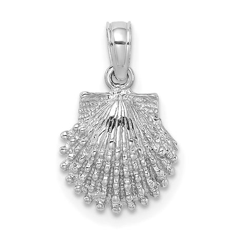 14k White Gold Scallop Shell Pendant, Nautical Coastal Charm for Women