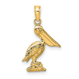 14k Yellow Gold Pelican Pendant, Detailed Bird on Rock Design, Nautical Coastal Charm
