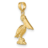 14k Yellow Gold Pelican Pendant, Detailed Bird on Rock Design, Nautical Coastal Charm