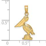 14k Yellow Gold Pelican Pendant, Detailed Bird on Rock Design, Nautical Coastal Charm