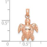 14k Rose Gold Sea Turtle Pendant with Flipper Detail and Shell Design