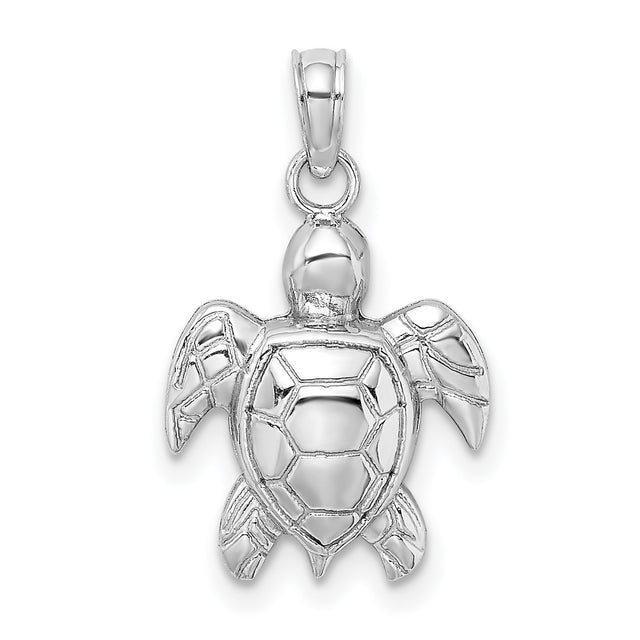 14k White Gold Sea Turtle Pendant, Ocean-Inspired Animal Symbol for Women or Unisex Wear