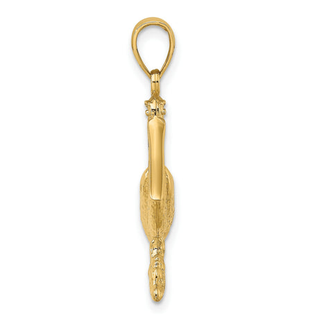 14k Yellow Gold Pelican Pendant, Detailed Standing Pelican on Textured Base, Nautical Charm