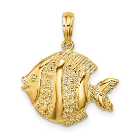 14k Yellow Gold Fish Pendant, Detailed Tropical Marine Life Charm, Nautical Beach Theme