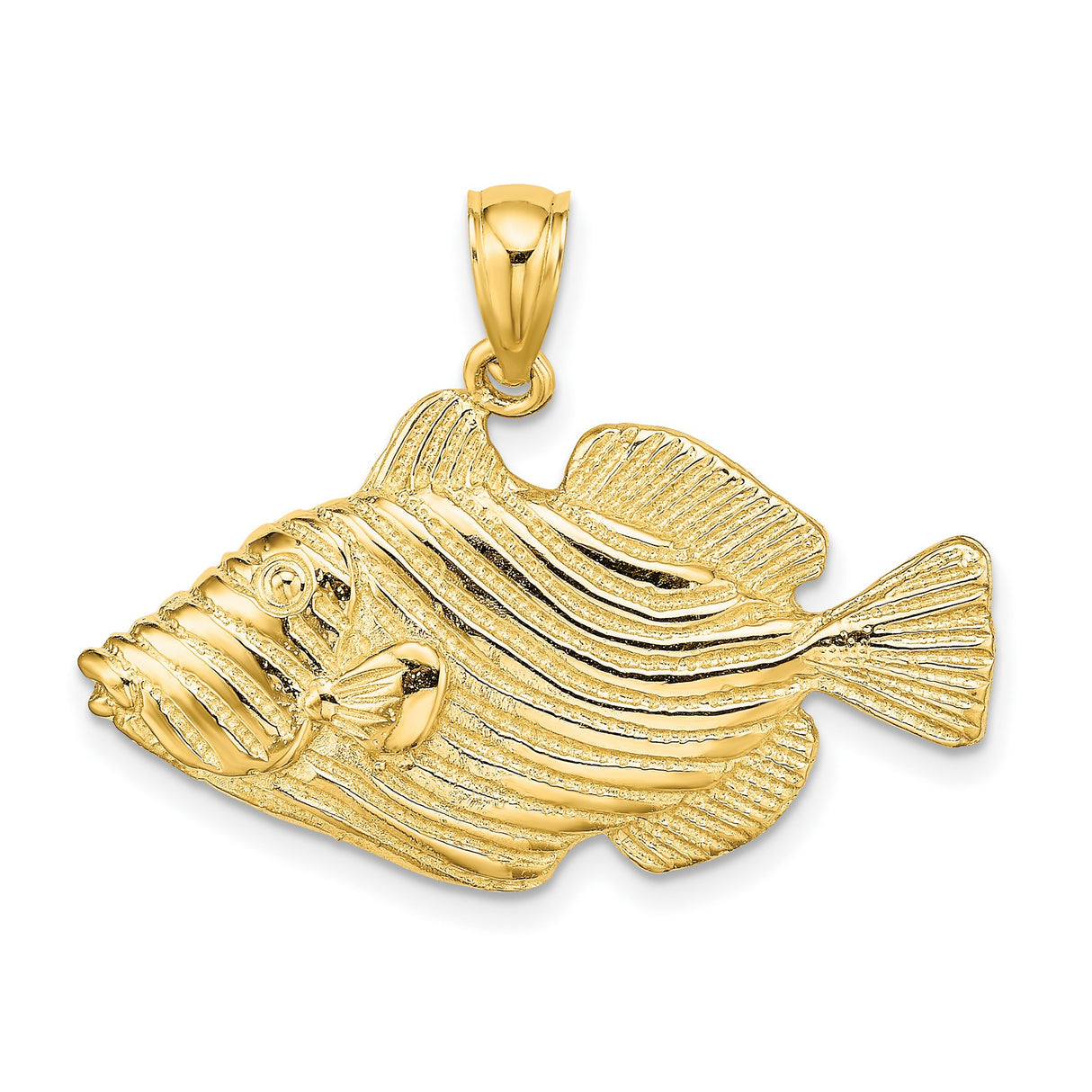 14k Yellow Gold Striped Bass Pendant, Detailed Fish Charm, Nautical Theme for Men and Anglers