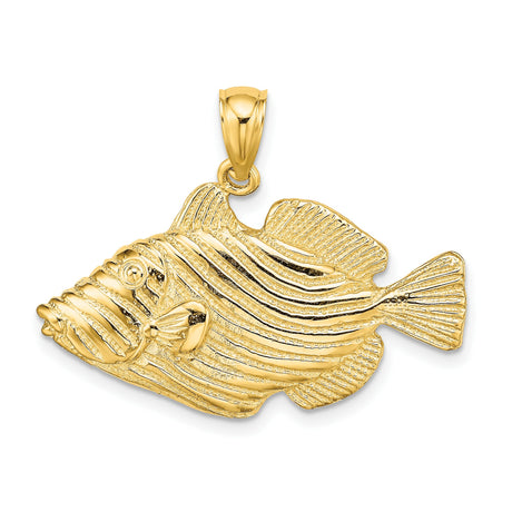 14k Yellow Gold Striped Bass Pendant, Detailed Fish Charm, Nautical Theme for Men and Anglers