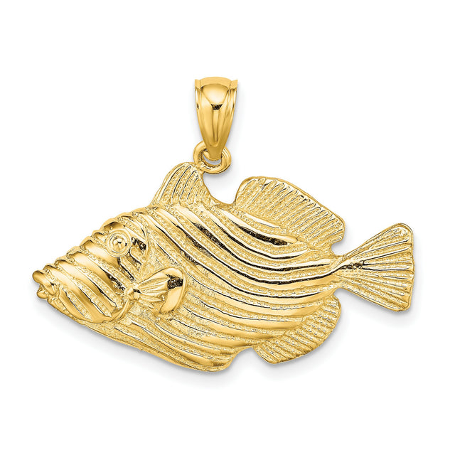 14k Yellow Gold Striped Bass Pendant, Detailed Fish Charm, Nautical Theme for Men and Anglers