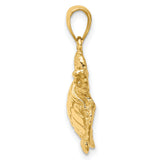 14k Yellow Gold Sea Turtle Pendant, Realistic Textured Design, Nautical Ocean Animal Charm
