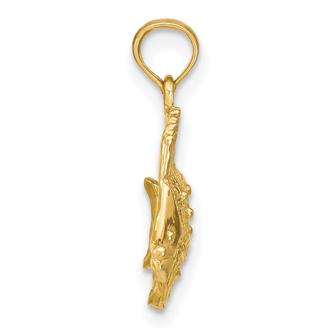 14k Yellow Gold Tropical Fish Pendant with Textured Fin Design, Nautical Marine Life Charm