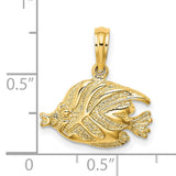 14k Yellow Gold Tropical Fish Pendant with Textured High Polish Finish, Ocean Life Charm