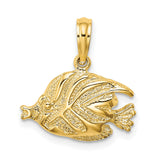 14k Yellow Gold Tropical Fish Pendant with Textured High Polish Finish, Ocean Life Charm