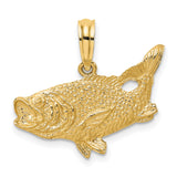 14k Yellow Gold Fish Pendant with Textured Scales and Fin Detail