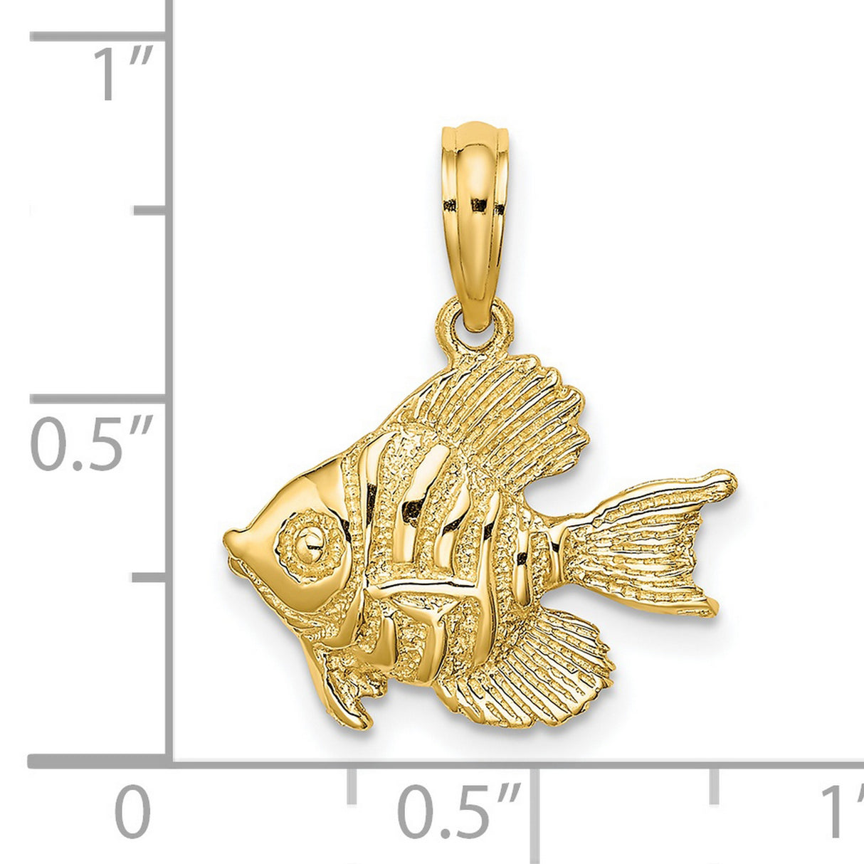 14k Yellow Gold Angelfish Pendant, Ocean Themed Tropical Fish Charm for Women