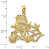 14k Yellow Gold Pendant with Sea Turtle, Starfish, Shells and Coral Reef Ocean Theme