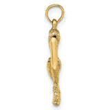 14k Yellow Gold Pelican Charm Pendant, Nautical Seabird Coastal Design for Women or Unisex