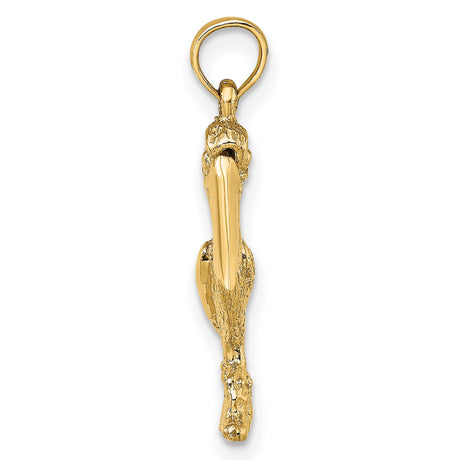 14k Yellow Gold Pelican Charm Pendant, Nautical Seabird Coastal Design for Women or Unisex