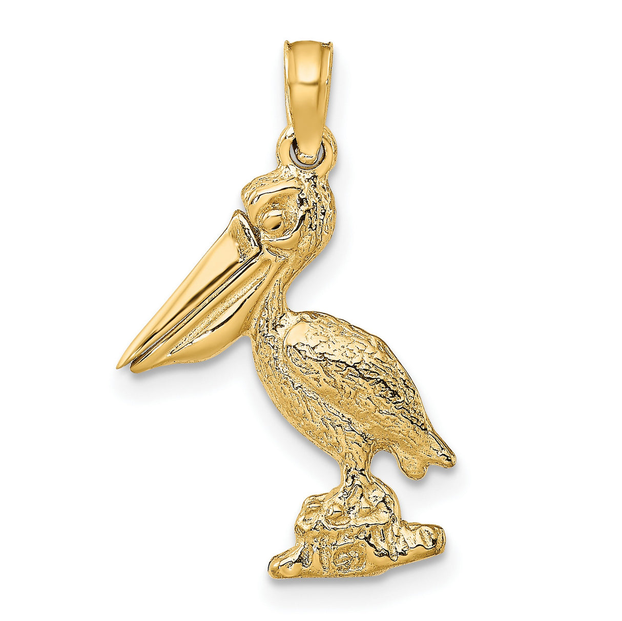 14k Yellow Gold Pelican Charm Pendant, Nautical Seabird Coastal Design for Women or Unisex