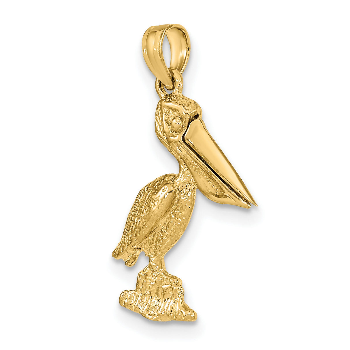 14k Yellow Gold Pelican Charm Pendant, Nautical Seabird Coastal Design for Women or Unisex