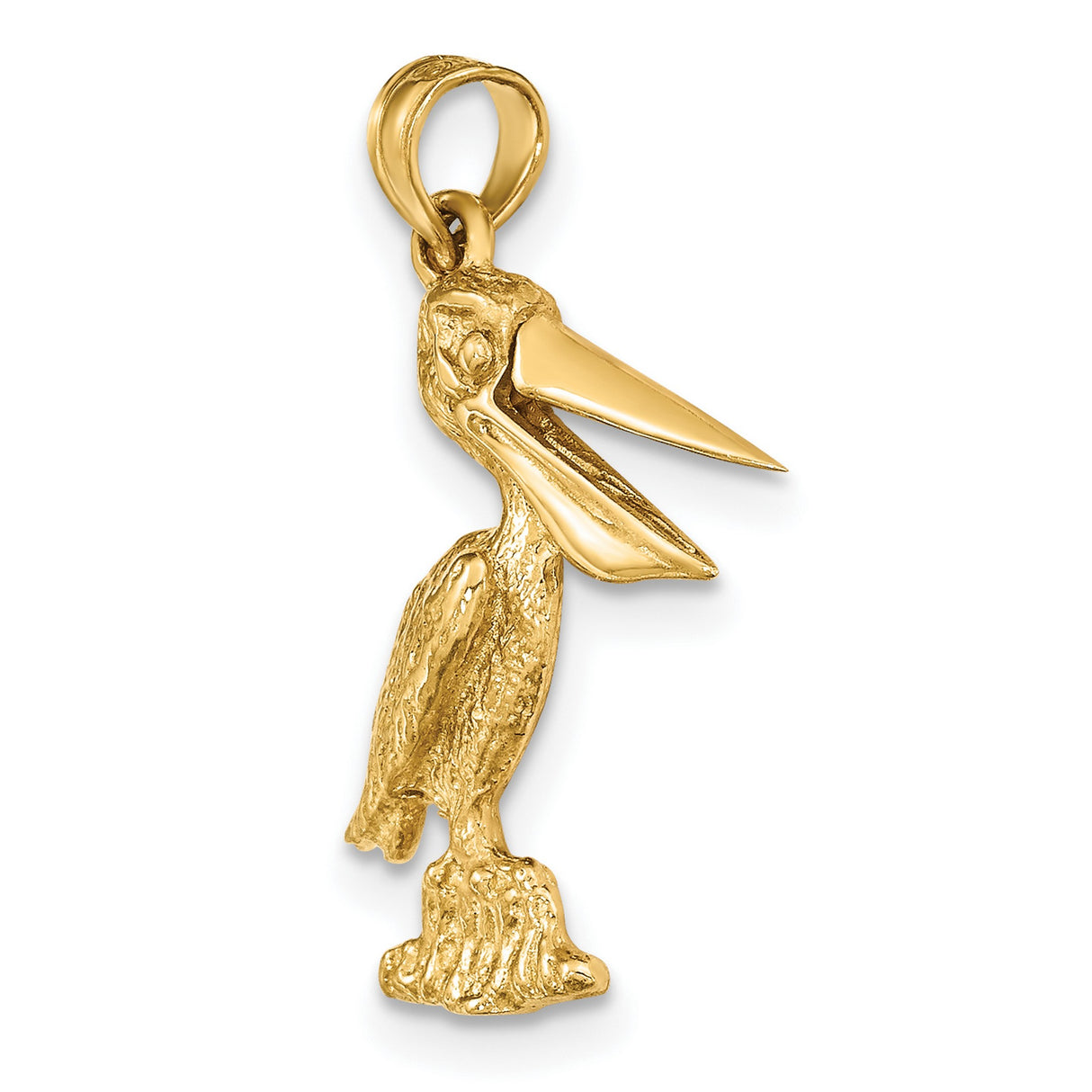 14k Yellow Gold Pelican Charm Pendant, Nautical Seabird Coastal Design for Women or Unisex
