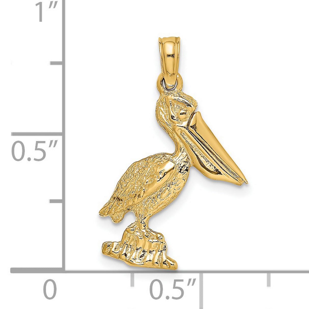 14k Yellow Gold Pelican Charm Pendant, Nautical Seabird Coastal Design for Women or Unisex