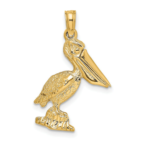 14k Yellow Gold Pelican Charm Pendant, Nautical Seabird Coastal Design for Women or Unisex