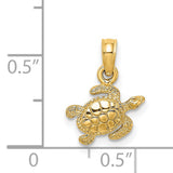 14k Yellow Gold Turtle Pendant with Shell Detail and Flipper Design, Ocean Theme Charm