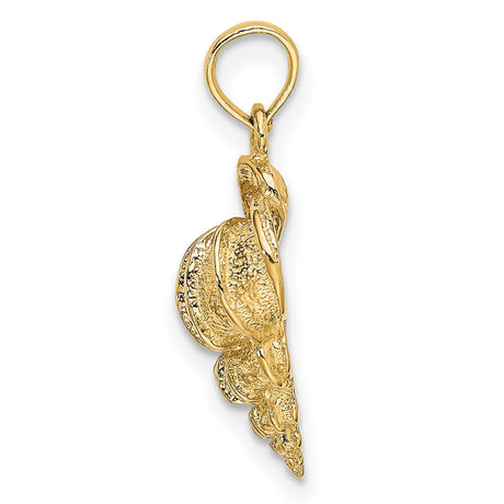 14k Yellow Gold Pendant, Conch Shell Design, Nautical Beach Jewelry Theme for Women