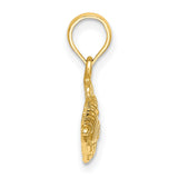 14k Yellow Gold Fish Pendant with Textured Lines, Nautical Ocean Theme Charm