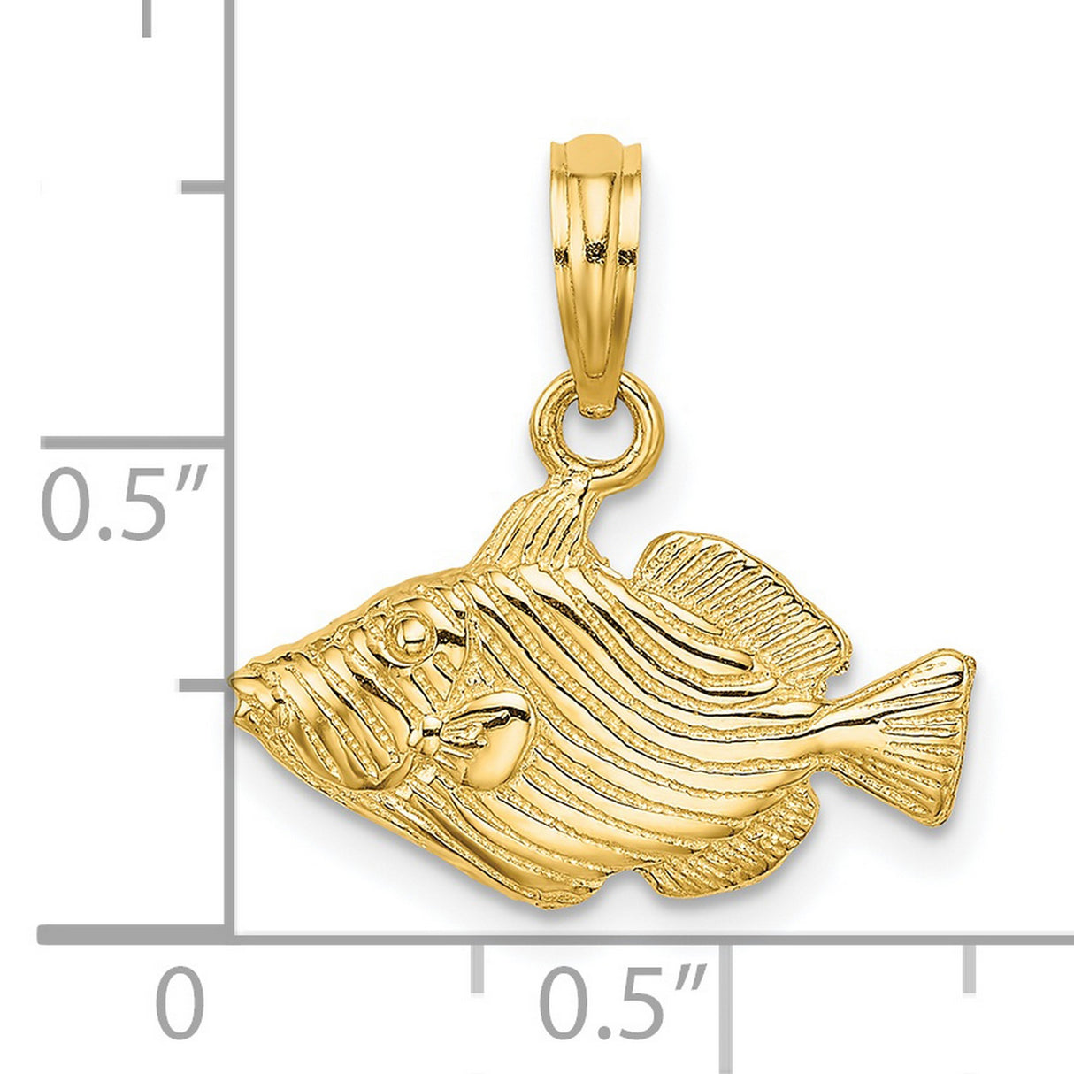 14k Yellow Gold Fish Pendant with Textured Lines, Nautical Ocean Theme Charm