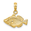 14k Yellow Gold Fish Pendant with Textured Lines, Nautical Ocean Theme Charm