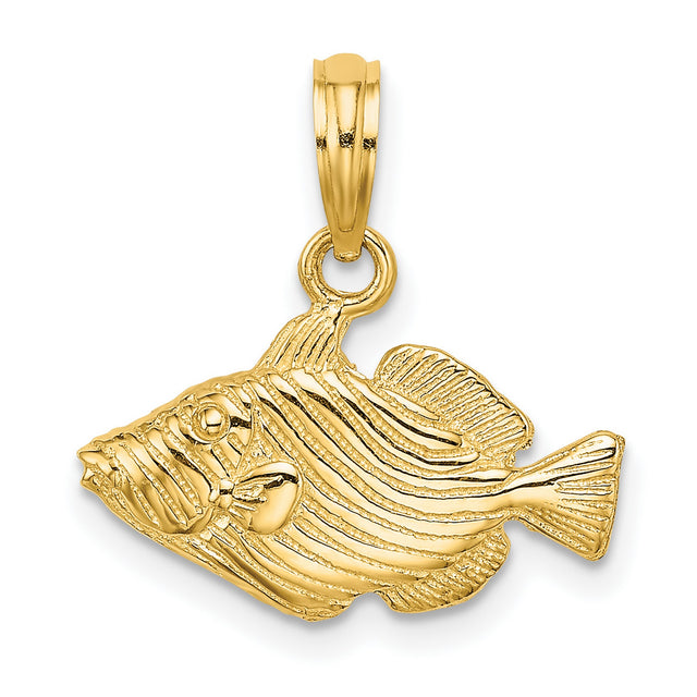 14k Yellow Gold Fish Pendant with Textured Lines, Nautical Ocean Theme Charm