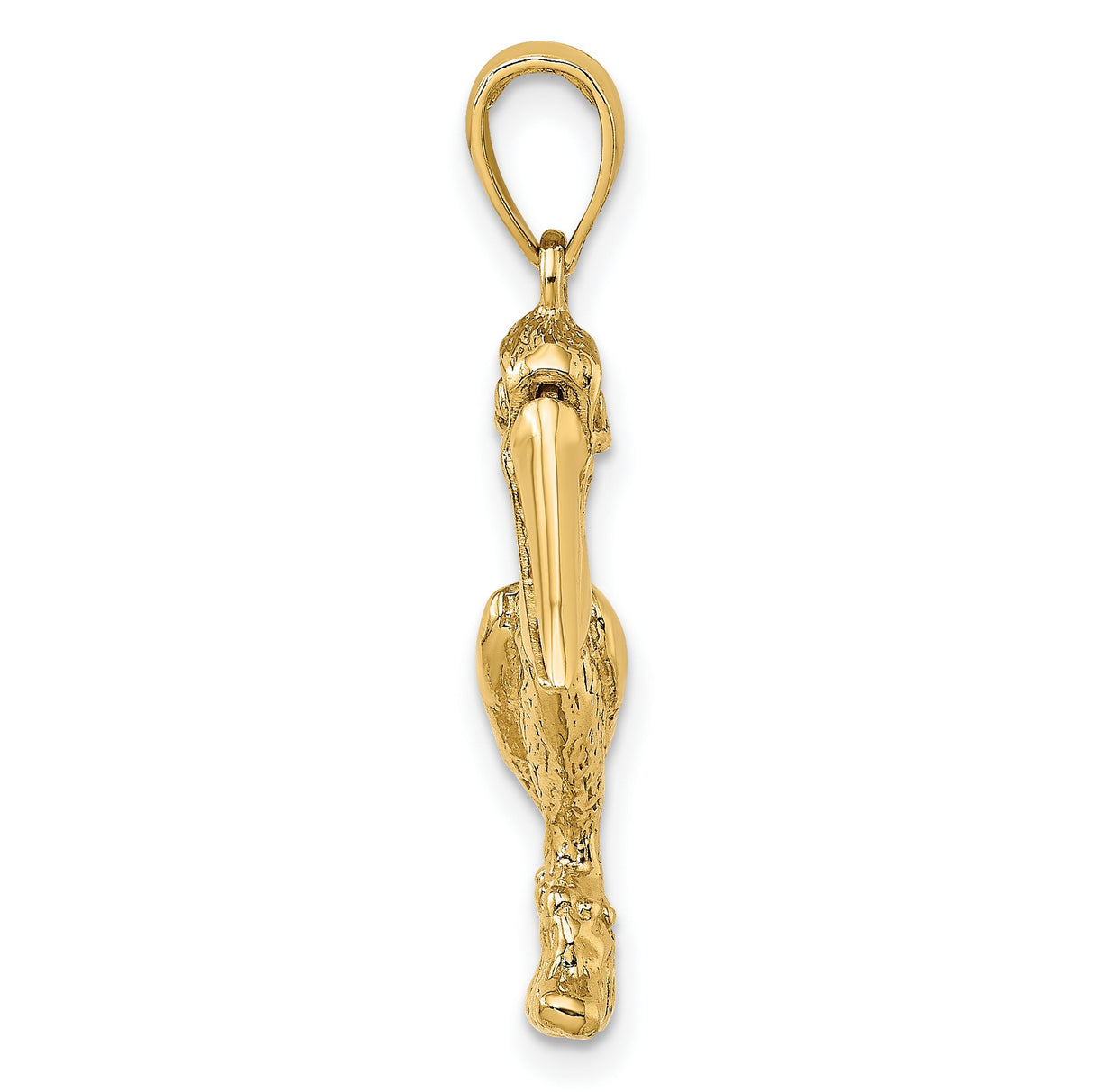 14k Yellow Gold Pelican Pendant with Detailed Bird on Rock, Nautical Coastal Charm
