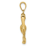 14k Yellow Gold Pelican Pendant with Detailed Bird on Rock, Nautical Coastal Charm